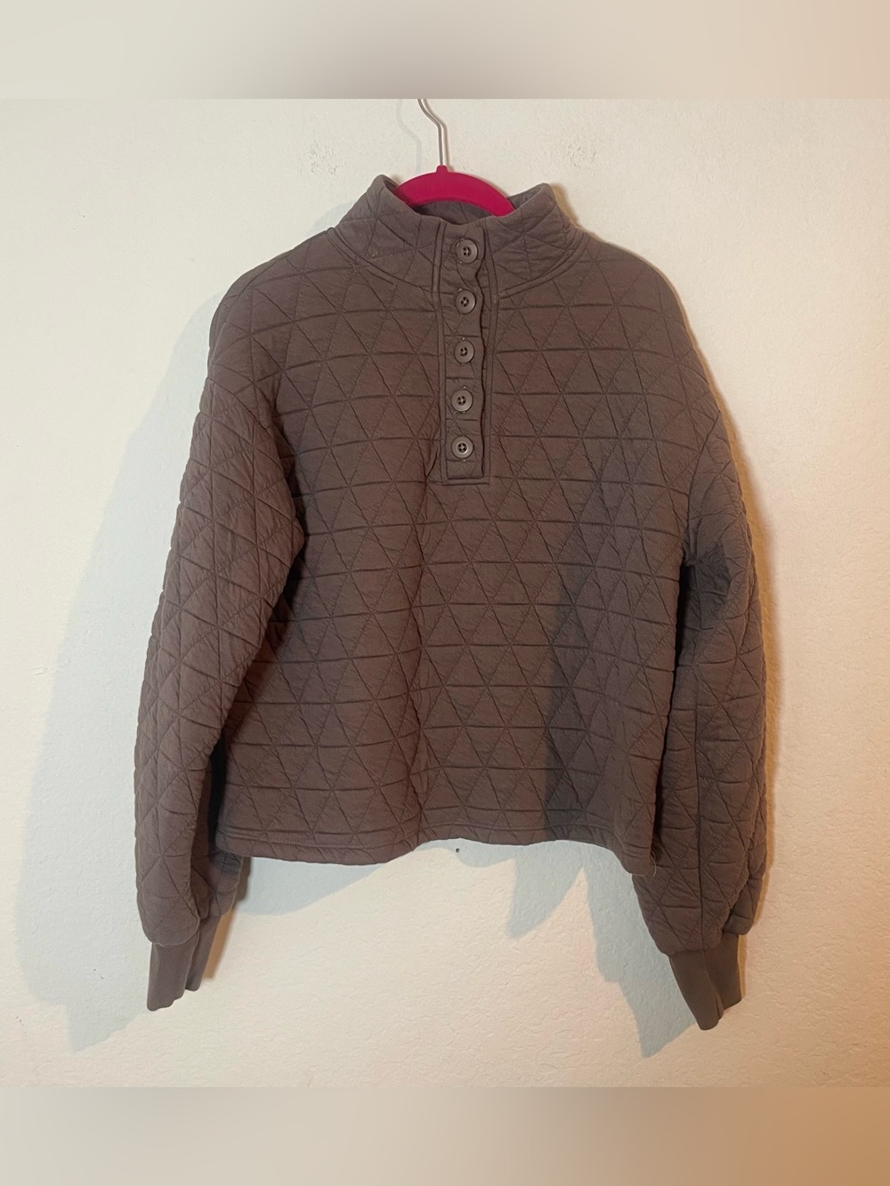 Sanctuary Quilted Button Popover Sweatshirt Morel Brown Women’s XS